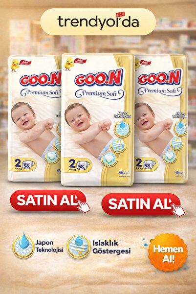 Goo.n Premium Bebek Bezi 2 Beden 58 Adet 3 Paket