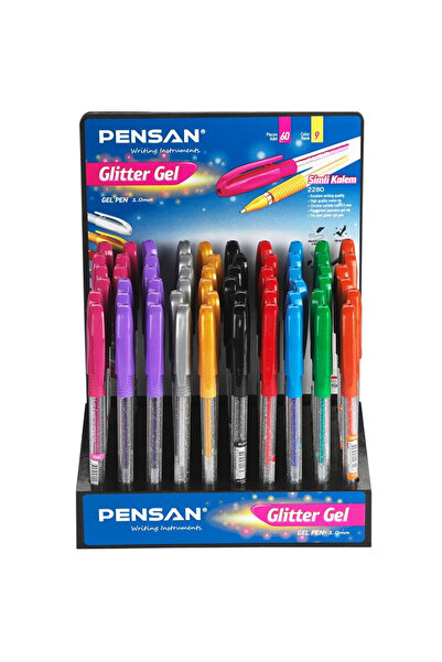 Pensan Tükenmez Kalem Jel Simli 1.0 MM (60 LI) Renkli Stand 2280
