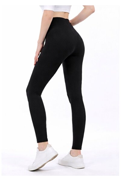 WAYS Kadın Siyah Yüksek Bel Fitilli Toparlayıcı Spor Tayt