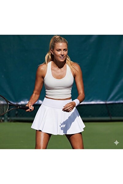 LADY HAZAL White High Waist Tennis Skirt - Darkalıp Shorts Skirt - Mini Sport...
