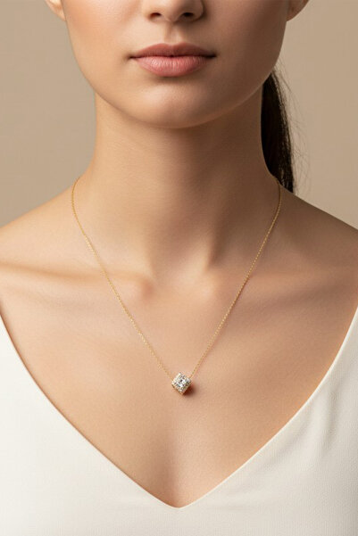 XUPING JEWELRY Stil Incisi/Xupıng Jewelry 14 Ayar Altın Kaplama Baget Kare Zi...