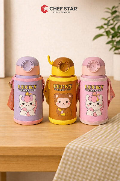 Chefstar 500 ML ÇOCUK TERMOS SULUK – DESENLİ, TAŞIMA ASKILI, KIRILMAZ KAHVERE...