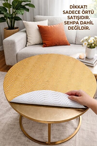 Rona Home Κάλυμμα Τραπεζιού Σαλονιού Προίκα Χρυσό Στρογγυλό – Παράλληλες Ρίγε...