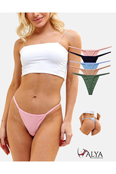 ALYA UNDERWEAR Women's String Thong Panties - Pack of 5 (POWDER, BLUE, PINK, ...