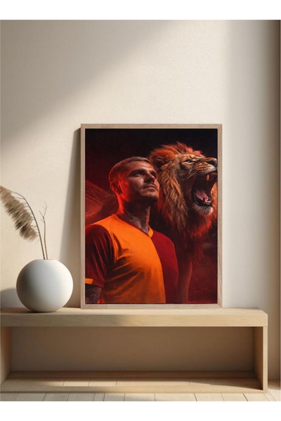 MOR TABLO Aslan Mauro Poster Tek Parça Doğal Ahşap Çerçeveli Tablo