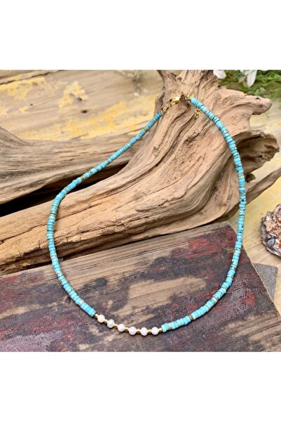 Ezera Κολιέ με τιρκουάζ τσόκερ - Πέτρα Shoushan με μαργαριτάρια γλυκού νερού,...