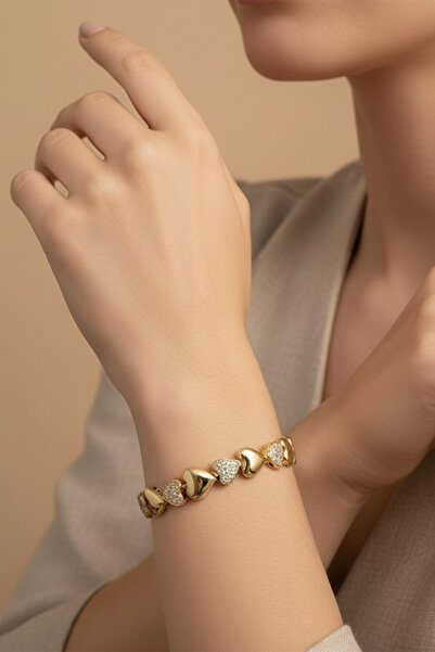XUPING JEWELRY سوار من الزركون على شكل قلب مزدوج من ستايل إنساي/شوبينغ للمجوهرات
