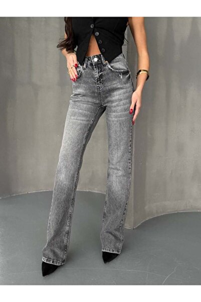 HerTon Γυναικείο παντελόνι τζιν με ψηλή μέση και φαρδιά μπατζάκια – 99% βαμβά...