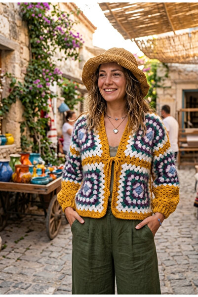 ÇATI KATI Vintage El Örgüsü Özel Tasarım Bohem Hırka