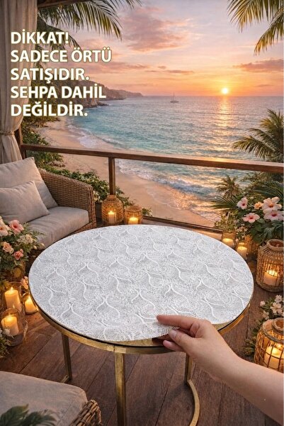 Rona Home Yuvarlak Orta Sehpa Masa Örtüsü – Hasır Lüks PVC Silinebilir, Çiçek...
