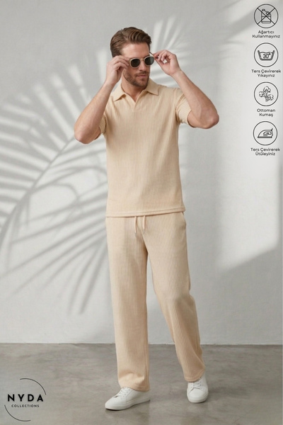 Nyda Collections Set pentru bărbați din țesătură otomană, cu tricou cu mânecă...