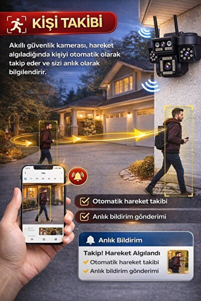 O-KAM OK202 Wifi 12MP 4 Lens Gece Görüş Sesli Akıllı Güvenlik Kamerası Adaptör Hediyeli