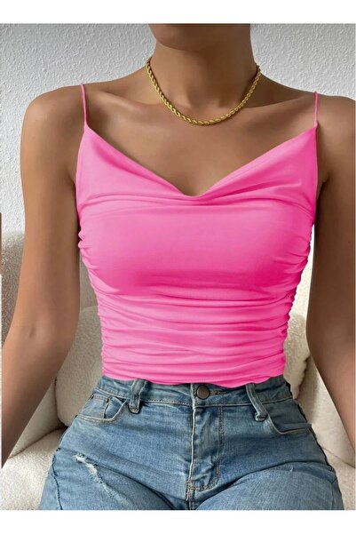 World Fashion Trends Διπλό στρώμα στο στήθος, ελαστική μπλούζα Crop Degaje 8002