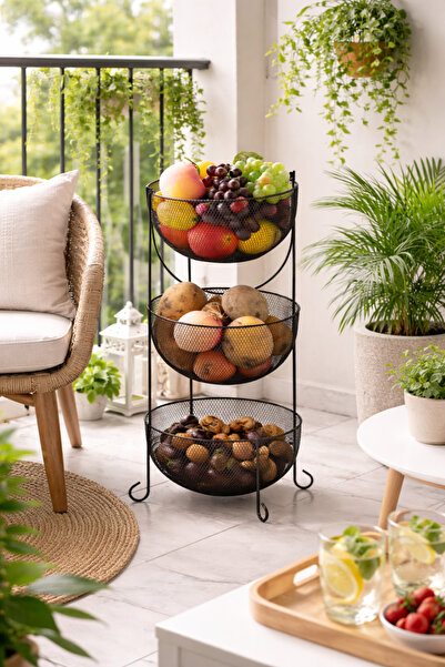 ANGDESİGN Aleyna Siyah 3 Katlı • Sebzelik Meyvelik Soğan Patates Sepeti Mutfa...