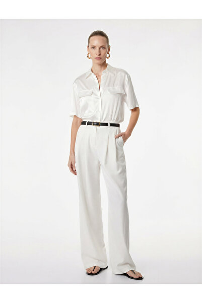 Koton Κλασικό σατέν πουκάμισο με κοντό μανίκι και λεπτομέρεια απλικέ