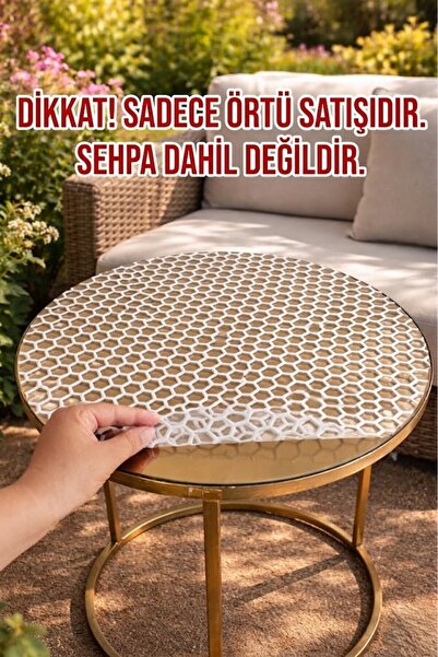 Rona Home Στρογγυλό κάλυμμα τραπεζιού σαλονιού με διαφανές κυψελωτό μοτίβο δα...