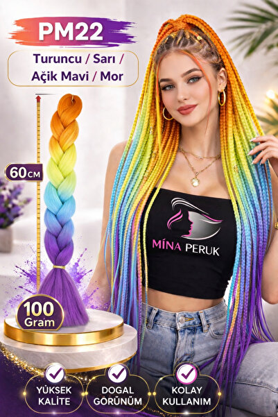 Mina Peruk Afrika Örgülük Ombreli Sentetik Saç 100 Gr. - Turuncu / Sarı / Açı...