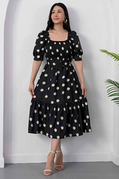 PULLIMM Rochie cu guler pătrat cu imprimeu Daisy 2023-2269