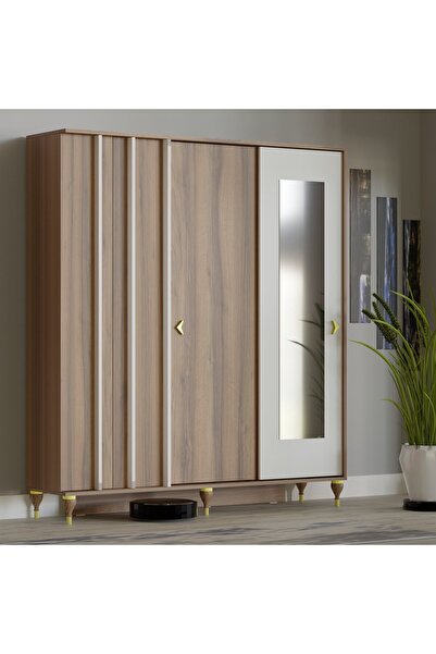 Abre VİLZA CEVİZ BEYAZ SÜRGÜ KAPAKLI AYNALI PORTMANTO VESTİYER