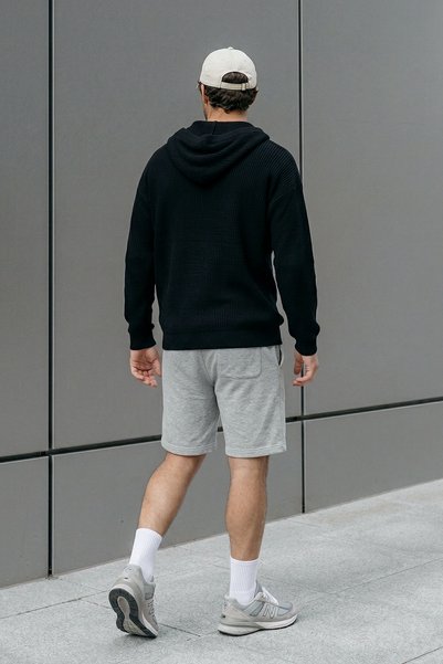 CHUBA Men's Thessaloniki Knitted Standard Cut Sweater with Hood and Pockets, Black 25W2002