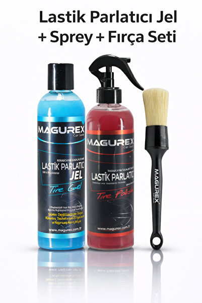 MAGUREX Lastik Parlatıcı Jel 400ML + Sprey Parlatıcı 400ML + Detay Fırçası Seti