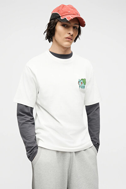 Only & Sons Ανδρικό λευκό άνετο μπλουζάκι Pokemon Bulbasaur Life (22037659-BWG)