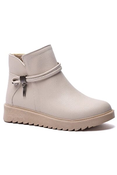 KUUM LONDON K1121001 Γυναικείες μπότες με φερμουάρ σε μπεζ χρώμα