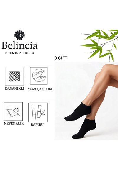 belincia Bamboo Women's Booties Black Socks/Seamless/Anti-Odor 3-Pack