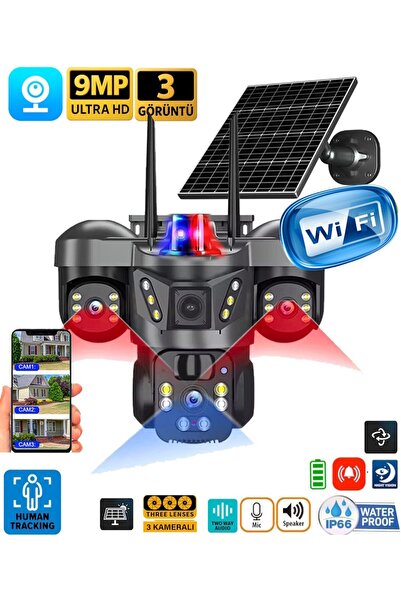 Ventus V380 Pro ON-SW2366 Wifi 9MP Üç Kameralı UltraHD Güneş Enerjili Akıllı ...