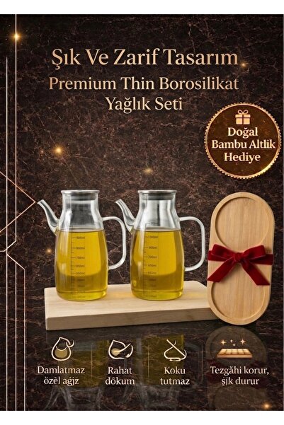 Paşabahçe Premium Thin 2'li Borosilikat Cam Yağdanlık – 1000 ml Ölçü Göstergeli