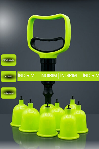 KUPAFİX Safety Yellow 6 Lı Medikal Masaj Spa Kupası Seti 4 Parmak Pompa Hacam...
