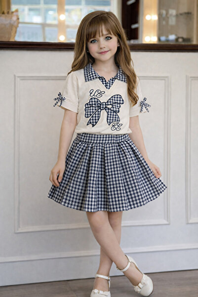 KOKOŞ BEBEK Σετ για κορίτσια με λεπτομέρεια στο γιακά, φούτερ και καρό φούστα...