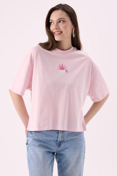 CrepTekstil Crep Kadın Ön Arka Güneş Baskılı Sloganlı Kısa Kollu T-Shirt – Re...