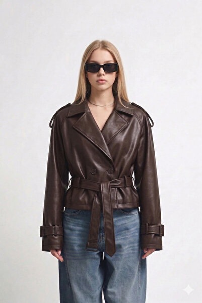 Jaglion Νέα Συλλογή: Μοντέρνο Δερμάτινο Μπουφάν σε Ανοιχτό Καφέ Χρώμα με Κουμ...