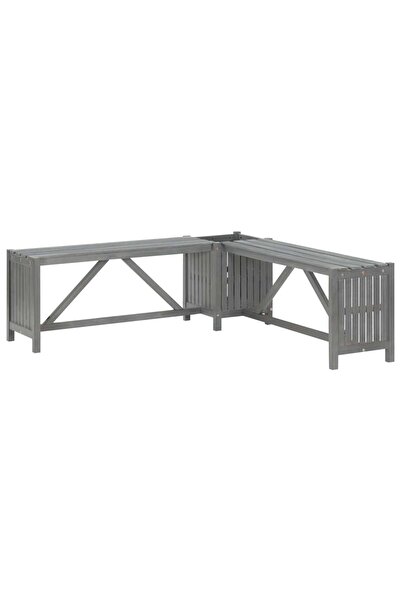 Concept Bancă grădină de colț cu jardinieră 117cm gri lemn masiv acacia