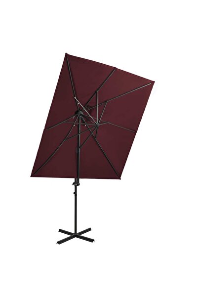 Concept Umbrelă suspendată cu înveliș dublu, roșu bordo, 250x250 cm