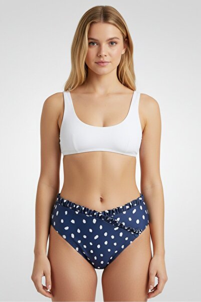 Asos Design Women Polka Dot Print Bikini Bottom, Navy