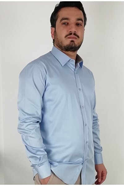 TOUSUS قميص رجالي بقصة ضيقة باللون الأزرق الفاتح SLM-5076-TSS