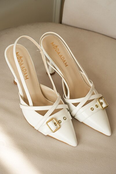 MODAADAM Γυναικεία παπούτσια Wille με λεπτό τακούνι - Λευκό-Λουστρίνι