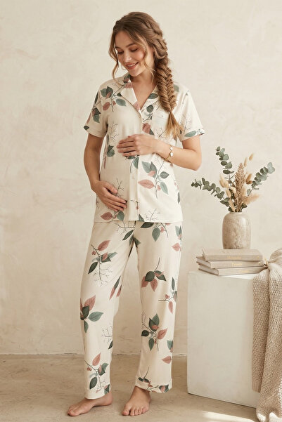 Miss Dünya Lissa Σετ πιτζάμες εγκυμοσύνης και μητρότητας με γιακά πουκάμισου,...