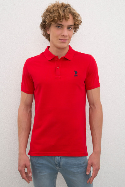 U.S. Polo Assn. تي شيرت رجالي أحمر بياقة بولو أساسية 50231513-VR171