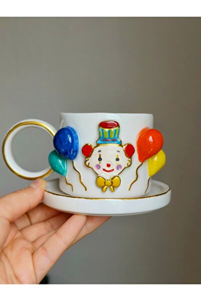 KOTYORA Clown Gift Handmade Ceramic Double Coffee Cup