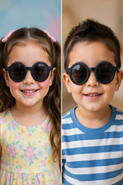 Kidmark Çocuk Modası نظارات شمسية سوداء مستديرة للأطفال (2-9) سنوات