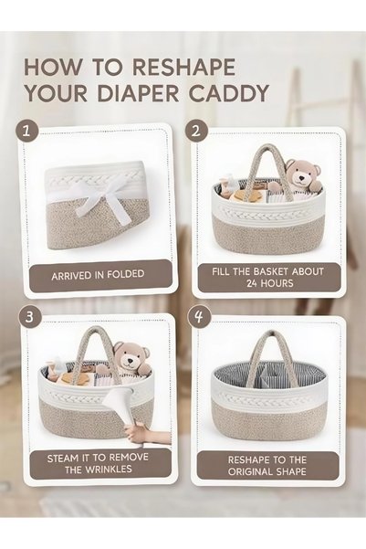 WINEENEE Baby diaper storage rack, cotton cord baby gift basket, portable diaper storage bag, baby essentials