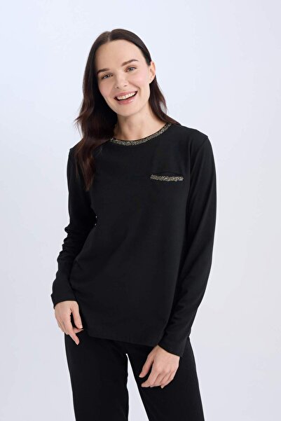 DeFacto Μακρυμάνικο μπλουζάκι με λαιμόκοψη με κανονική εφαρμογή D8081AX25SP