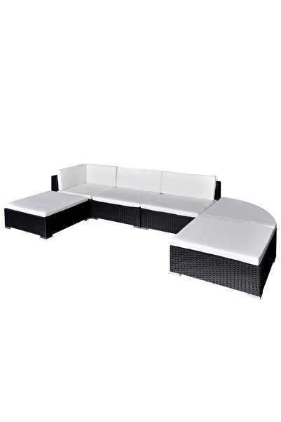 Concept Set mobilier de grădină cu perne, 6 piese, negru, poliratan