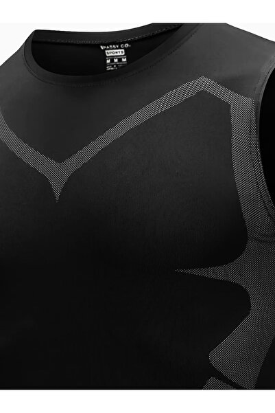 GHASSY CO . Erkek Compression Fitness Hızlı Kuruma Nefes Alabilen Çapraz Daraltma Tipi Kolsuz Spor T-shirt