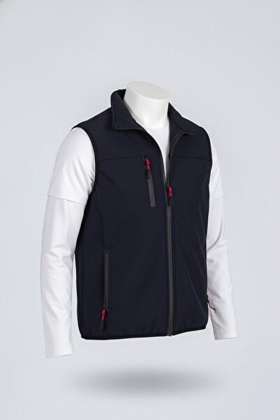 Vatan Tekstil Dik Yaka Slim Fit 3 Cepli Softshell Erkek Yelek Su İtici Kumaş