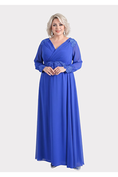 LİLAS XXL Βραδινό φόρεμα με μακρύ σιφόν σε μεγάλο μέγεθος Sax