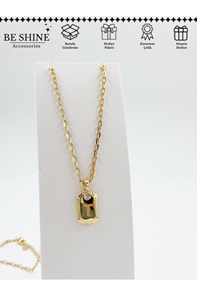 Be shine accessories 14K Çelik Harf Kolye - T harfi